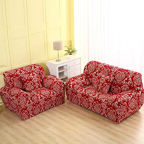 LNXSESN Sofabezug Vintage Roter Barock Sofa überzug Stretch Couch überzug Elasthan Universal Sofabezug Ecksofa Moderne Anti-Haar Sofa Cover Einstellbar Antirutsch Couchbezug 3 Sitzer von LNXSESN