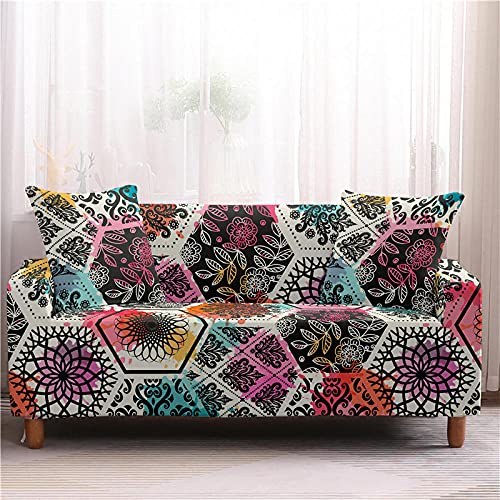 LNXSESN Sofabezug Weißes Buntes Boho Sofaüberwurf Stretch Elasthan Sofahusse Abnehmbare Waschbar Couch überzug Anti Rutsch Sofa überzug Moderne Couchbezug Universal Couch überwurf 3 Sitzer von LNXSESN