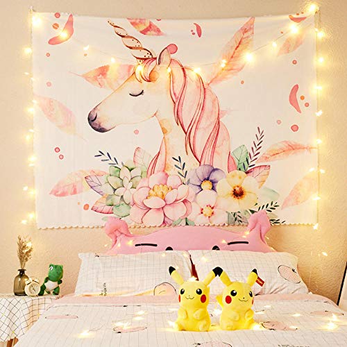 LNXSESN Wandteppich Einhorn Pferd Blume Wandtuch Polyester Deko Schlafzimmer Wandbehang Wanddeko Wohnzimmer Tapestry Aesthetic Room Decor Wand Zimmer Deko Aesthetic Wandteppiche 75x100cm von LNXSESN