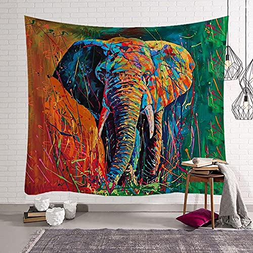 LNXSESN Wandteppich Grüner Oranger Elefant Wandtuch Polyester Deko Schlafzimmer Wandbehang Wanddeko Wohnzimmer Tapestry Aesthetic Room Decor Wand Zimmer Deko Aesthetic Wandteppiche 75x100cm von LNXSESN