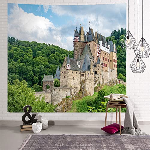 LNXSESN Wandteppich Schloss Smaragdgrün Wandtuch Polyester Aesthetic Room Decor Wandbehang Tapestry Deko Schlafzimmer Mit 2 Nicht Abfärbenden Nägeln und 2 Clips 150x230cm von LNXSESN