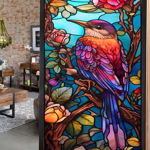Milchglasfolie Lila Vogel Braun Fensterfolie Blickdicht Fenster Sichtschutzfolie Milchglasfolie Selbstklebend Fenster Milchglasfolie Fenster Sichtschutzfolie Fenster Folie für Fenster 45x100cm/1 Pcs von LNXSESN