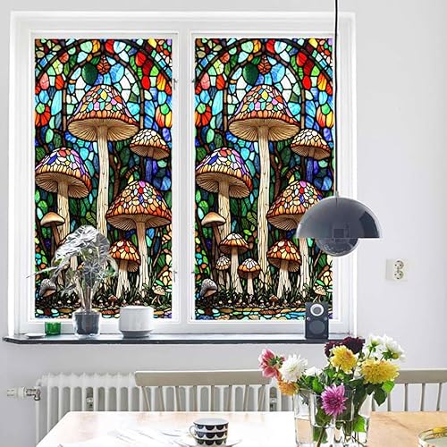 Milchglasfolie Pilz Braun Blau Fensterfolie Blickdicht Fenster Sichtschutzfolie Milchglasfolie Selbstklebend Fenster Milchglasfolie Fenster Sichtschutzfolie Fenster Folie für Fenster 45x100cm/2 Pcs von LNXSESN