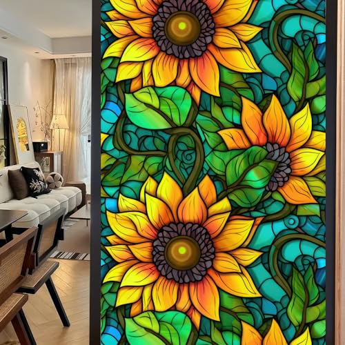 Milchglasfolie Sonnenblume Grün Gelb Fensterfolie Blickdicht Fenster Sichtschutzfolie Milchglasfolie Selbstklebend Fenster Milchglasfolie Fenster Sichtschutzfolie Fenster Folie für Fenster45x100/2 Pcs von LNXSESN