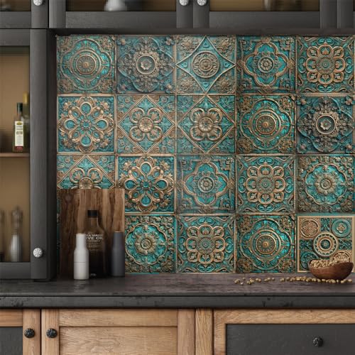 Mosaikfliesen Vintage Türkis Braun Fliesenaufkleber PVC Hitzebeständig Klebefliesen Küche Wasserdicht Tile Sticker Ölfest Klebefliesen Selbstklebend Fliesenaufkleber Badezimmer 10x10cmx10 Pcs Mosaikfliesen Vintage Türkis Braun Fliesenaufkleber PVC Hitzebeständig Klebefliesen Küche Wasserdicht Tile Sticker Ölfest Klebefliesen Selbstklebend Fliesenaufkleber Badezimmer 10x10cmx10 Pcs von LNXSESN