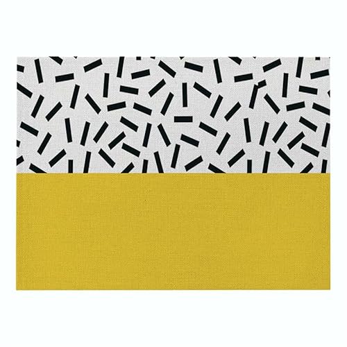 Platzset Gelb Schwarzes Rechteck Tischset PVC Tischsets Abwaschbar Platzdeckchen Grifffeste Platzset Abwischbar Tischsets Hitzebeständig Platzsets Antifouling 30x45cm 6 Pcs von LNXSESN