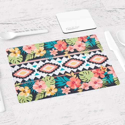 Platzsets Abwaschbar Tropisches Rosa Türkis Tischset Kinder Baumwolle Leinen Tischsets Abwaschbar Placemat Hitzebeständig Platzset Antifouling Tischsets Platzsets Platzdeckchen 30x45cm 6 Pcs von LNXSESN