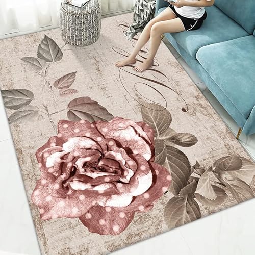 Rugs for Living Room Rose Retro Braun Fußmatte Polyester Verdicken Fussmatte Innen Aussen Waschbar Teppich Kurzflor Teppiche Wohnzimmer Carpet Living Room Schmutzfangmatte 50x80cm von LNXSESN