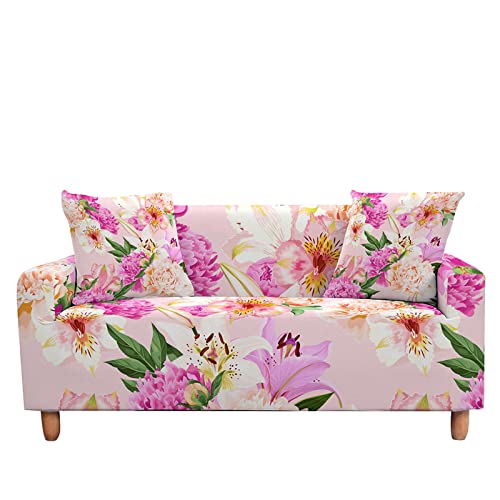 Sofa Überzug Lilie Pfingstrose Pink Sofabezug Stretch Elasthan Couch überzug Abnehmbare Waschbar Sofa Cover Sofaschoner rutschfest Moderne Couchbezug Universal Sofahusse 1 Sitzer von LNXSESN