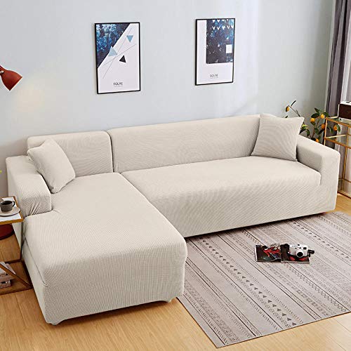 LNXSESN Sofabezug Beige Sofa überzug Stretch Couch überzug Elasthan Universal Sofabezug Ecksofa Moderne Anti-Haar Sofa Cover Einstellbar Antirutsch Couchbezug 2 Sitzer von LNXSESN