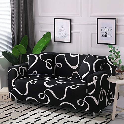 Sofaschoner rutschfest Abstraktes Weiß Schwarz Sofa Überzug Stretch Elasthan Couch Bezug Abnehmbare Waschbar Sofahusse rutschfest Moderne Sofaüberzug Universal Couchüberzug 3 Sitzer von LNXSESN