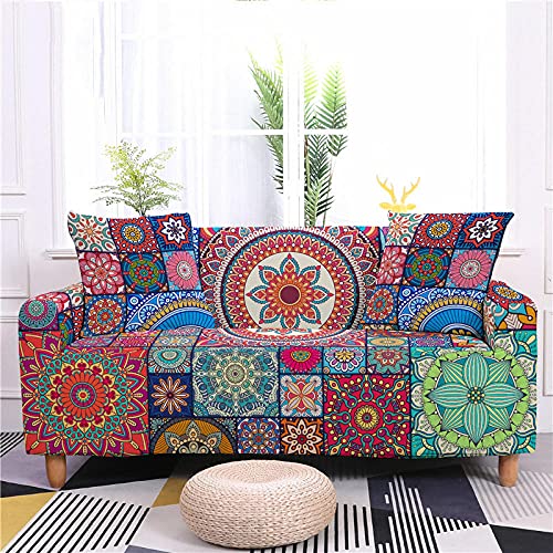 LNXSESN Sofaüberwurf Bunter Boho-Druck Sofabezug Stretch Elasthan Couch überwurf Abnehmbare Waschbar Anti Rutsch Sofahusse Moderne Sofa überzug Langlebig Universal Couchbezug 3 Sitzer von LNXSESN