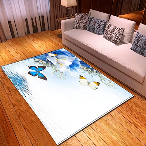 Teppich Blauer Schmetterling Fußmatte Polyester Outdoor Teppich Wohnzimmer rutschfest Fussmatte Aussen Verdicken Schmutzfangmatte Waschbar Fußmatte Außen Fussmatten Haustür 50x80cm von LNXSESN