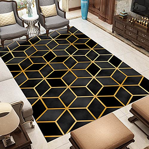 Teppich Gold Schwarzes Quadrat Outdoor Teppich Polyester Teppich Wohnzimmer rutschfest Schmutzfangmatte Verdicken Fußmatte Aussen Waschbar Fußmatte Innen Fussmatten Fußabtreter 100x150 von LNXSESN