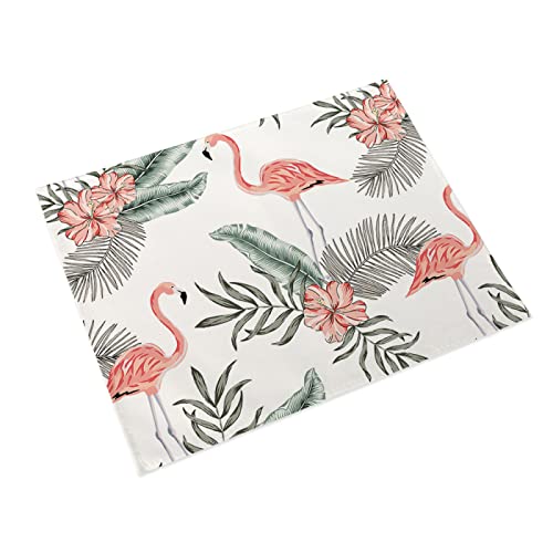 Tischsets Abwaschbar Grauer Weißer Flamingo Platzsets Abwaschbar Baumwolle Leinen Platzdeckchen Grifffeste Tischset Kinder Hitzebeständig Tischset Filz Antifouling Platzset Filz 30x45 4 Pcs von LNXSESN