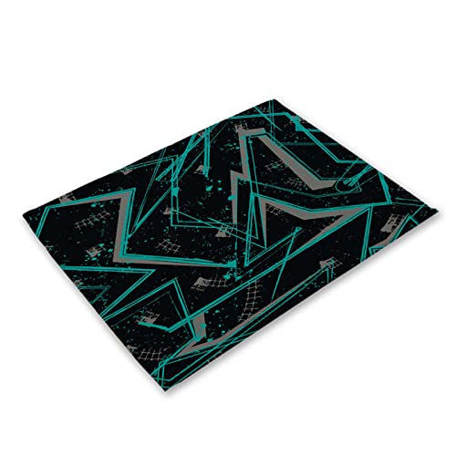 Tischsets Abwaschbar Schwarz Grau Türkis Platzsets Abwaschbar Baumwolle Leinen Platzdeckchen Grifffeste Platzset Filz Hitzebeständig Tischset Filz Antifouling Tischset Kinder 30x45 2 Pcs von LNXSESN