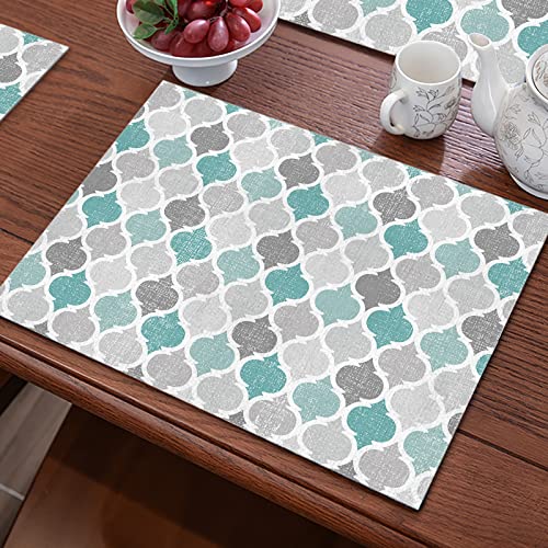 Tischsets Abwaschbar Türkis Grau Platzset Baumwolle Leinen Platzsets Grifffeste Tischset Hitzebeständig Platzdeckchen Antifouling Tischset Filz Abwischbar Platzset Filz 30x45 8 Pcs von LNXSESN