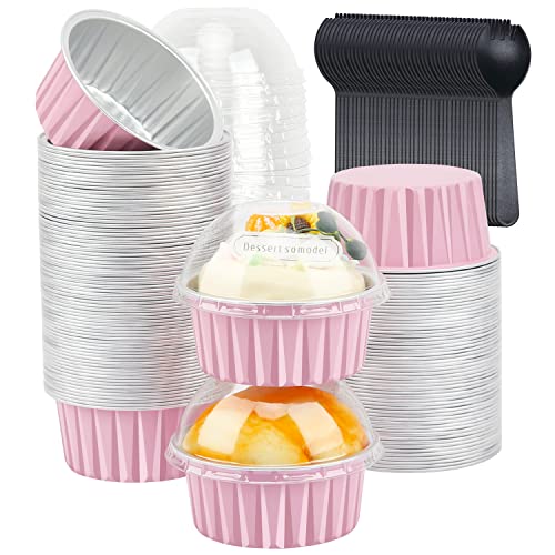 LNYZQUS Cupcake-Pfannen mit Kuppeldeckel, 100 Stück, Aluminiumfolie, kleine Kuchen-Backform, Einweg-Auflaufförmchen, Cupcake-Backförmchen, Mini-Kuchenformen, Jumbo-Cupcake-Einlagen, Rosa von LNYZQUS