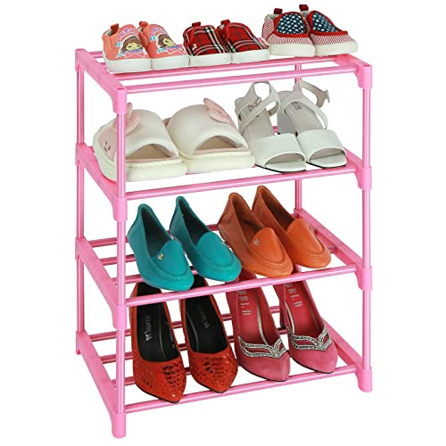 LNYZQUS Kleines Kinder-Schuhregal, 4 Etagen, rosa Schuhregal, Schuhregal für Schrank, stapelbar, schmaler Schuhständer, schlanker Zapateras-Organizer, Boden für Damen und Mädchen, Rosa von LNYZQUS