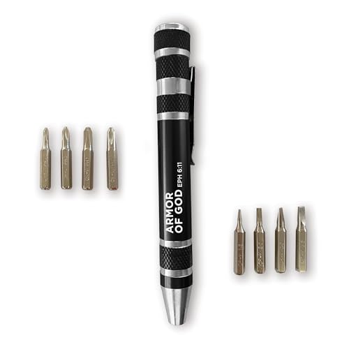 Logos Trading Post 8-in-1 Multitool mit Bibelvers, Multitool – Armor of God, Eph 6:11 – verstecktes 11,4 x 1,3 cm Stift-Multitool mit Schraubendreher-Bits, Stauraum und mehr – christliches von Logos Trading Post