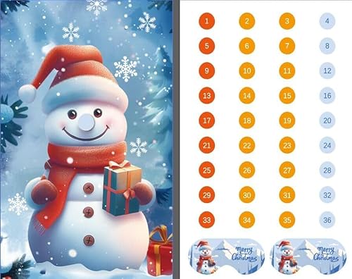LOAVER Pin The Nose On The Snowman Christmas Holiday Wiederverwendbares Spielposter mit 36 Nasen und 2 Augenbinde für Kinder, Weihnachten, Winterparty, Spielaktivitäten, Zubehör von LOAVER
