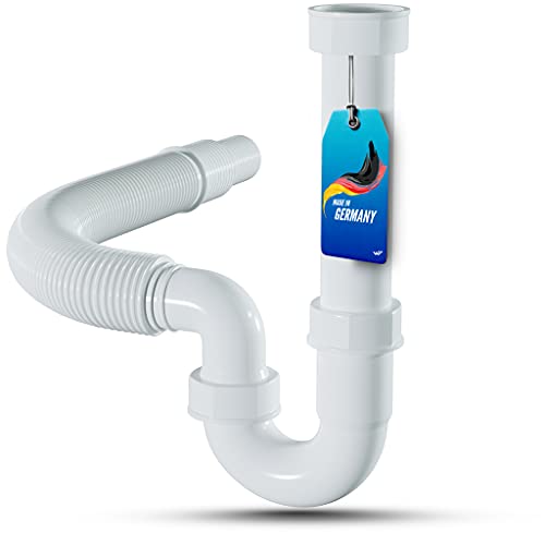 LOBENSWERK Flexibler Ablaufschlauch - 100% Wasserdicht - Siphon Küchenspüle mit G 1 1/2" und 40/50mm Einsteckmaß - Geruchsverschluss + Dichtungen von LOBENSWERK