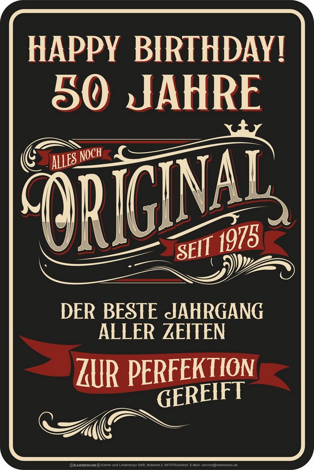 LOBO NEGRO® Metallschild als Geschenk oder Deko zum 50. Geburtstag: Bester Jahrgang 1975 von LOBO NEGRO®