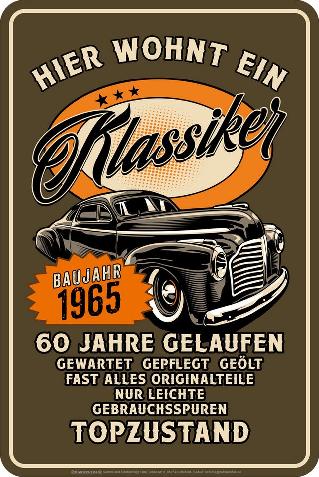 LOBO NEGRO® Metallschild als Geschenk oder Deko zum 60. Geburtstag: Klassiker Jahrgang 1965 von LOBO NEGRO®
