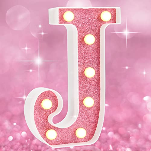 Leuchtende rosa Alphabet-Festzelt-Buchstaben-Schild, Glitzer-LED-Lichterkette, batteriebetrieben, für Nachtlicht, Mädchen, Schlafzimmer, Geburtstagsgeschenke, Hochzeit, Rosa, Party, Babyparty, von LOBOOM