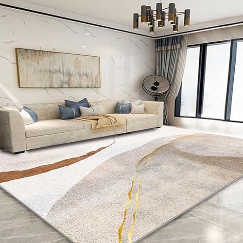 LOBTRMI Großer Teppich Waschbar fürs Wohnzimmer Schlafzimmer Esszimmer Besprechungsräume und Büros Modernes Schlichtes Graugelb 160x230 von LOBTRMI