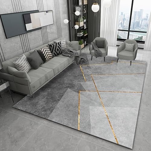 LOBTRMI Teppiche Washable Rug Für KüChe pflegeleicht ideal fürs Wohnzimmer Schlafzimmer und Flur Modernes minimalistisches geometrisches Graugelb 80x150 von LOBTRMI