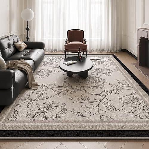 LOBTRMI Weicher Teppich fürs Wohnzimmer Schlafzimmer Gaming jugendzimmer Jungen Zimmer waschbar pflegeleicht modern Retro floral schwarz weiß 200x200 von LOBTRMI