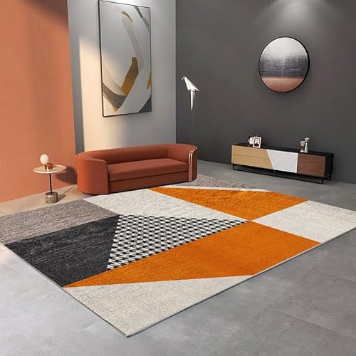 LOBTRMI Wohnzimmer Teppich Schlafzimmer Waschbarer Teppiche Esszimmer Teppich Kurzflor Modernes geometrisches Orange-Grau-Weiß 180x200 von LOBTRMI