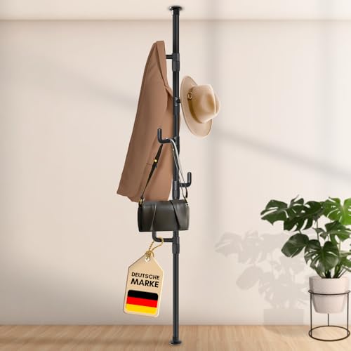 LOBUX® - Garderobenständer ausziehbar, 5 Haken [schwarz, 110-310cm] – Teleskop Kleiderständer stabil – Garderobe platzsparend, Metall – Herrendiener Schlafzimmer – Flurgarderobe – Wäscheständer Balkon von LOBUX