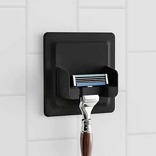LOBUX® - Rasierhalter Dusche selbstklebend, superfester Halt [Soft-Touch Silikon] – Rasierer Halterung Dusche, wasserdicht – Ordnungssystem für Badezimmer, Spiegel, Dusche, Wand (schwarz) von LOBUX