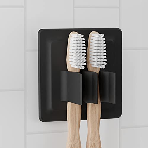 LOBUX® - Zahnbürstenhalter selbstklebend, superfester Halt [Soft-Touch Silikon] - Aufsteckbürsten Halter für elektrische Zahnbürsten - für Badezimmer, Spiegel, Dusche, Wand (schwarz) von LOBUX