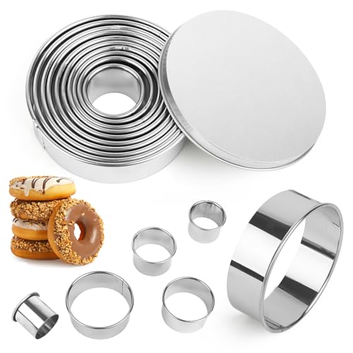 11 Teiliges Set Edelstahl Ausstechformen Ring,Plätzchen Ausstecher Rund,Runde Cookie Cutter mit Aufbewahrungsbox,Donut Ausstecher Ring,Keksform,Formen für Doughnuts,Kekse,Gebäck von LOBVABA