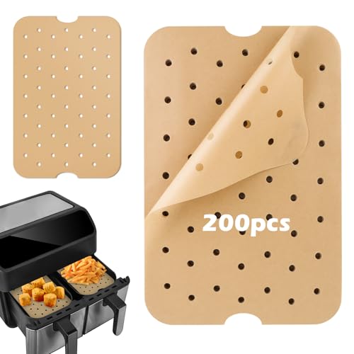 200 Stück Airfryer Backpapier，für Heißluftfritteuse Eckig,Perforiertes Backpapier,Luftfritteuse Pergamentpapier, Dampfgarer Airfryer Liner von LOBVABA