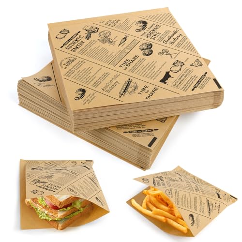 150 Stück Dickes Burger Papier, Deli Papierblätter, Sandwich Papier, Wasserdicht und Öl burger Tüten,Pommes papier für Korb, für Sandwich Burger Pommes Frites,15x15cm von LOBVABA