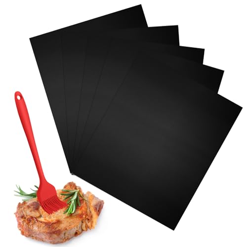 LOBVABA Grillmatte(5er Set), Antihaft Grillmatten 40 x 33 cm, Schwarz, Wiederverwendbar, Geeignet für Holzkohlegrills, Gasgrills oder Elektrogrills von LOBVABA