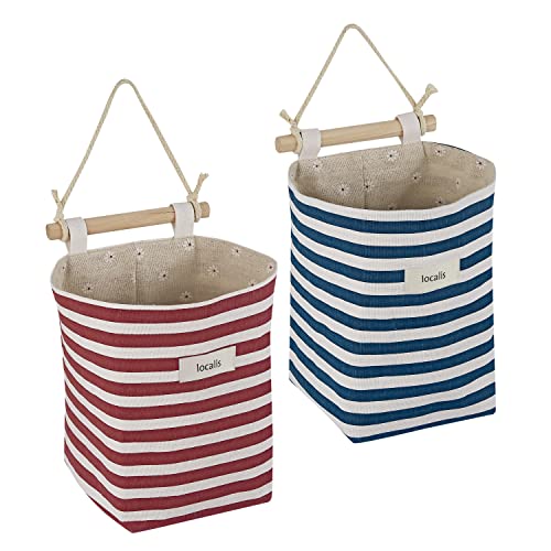 LOCALIS Hängeaufbewahrung - 2er Set - Hängeorganizer, Hängetasche, Wandorganizer, Körbchen - Organizer hängend aus Stoff für Diele, Bad, Kinderzimmer - Größe L 14x14x19 cm von LOCALIS