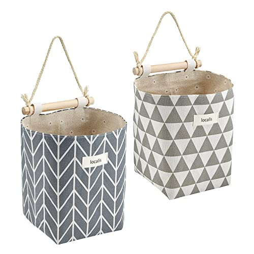 LOCALIS Hängeaufbewahrung - 2er Set - Stoff, mit Innenfutter - 14 x 14 x 19 cm (LxBxH) - Hängeorganizer, Wandorganizer - ideal für Home Office, Bad, Diele, Kinderzimmer von LOCALIS
