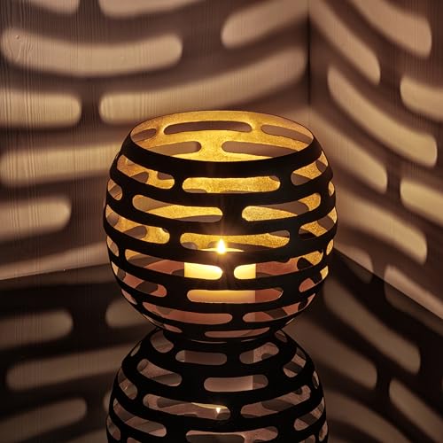 LOCALIS Windlicht Metall schwarz goldfarben - 25x25x23,5 cm - ideale Deko Wohnzimmer Tischdeko - Dekoration Wohnung modern - Bad Deko - Deko Flur - Büro Deko Kerzenhalter modern - Laterne von LOCALIS