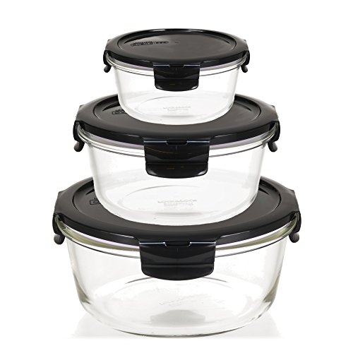 LOCK & LOCK Frischhaltedosen aus Glas mit Deckel, 3er Set rund - OVEN GLASS - Für den Kühlschrank & zum Einfrieren - Auflaufform Backofen & Mikrowelle von LocknLock