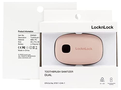 Lock & Lock Zahnbürsten Sterilisator - Tragbarer Behälter mit UV-LED-Technologie zur Sterilisation und Desinfektion von Zahnbürstenköpfen - fasst Zwei Bürsten - Rosa von LocknLock