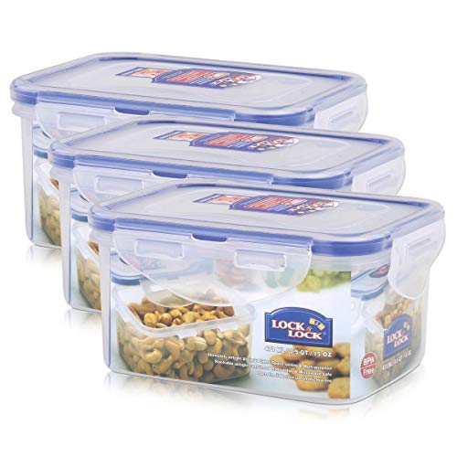 Lock&Lock HPL807 Vorratsdose 470ml - Luft und Wasserdicht - rechteckig (3er Pack) von LocknLock