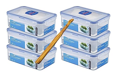 Lock&Lock Frischhaltedosen-Set 6-teilig (6X HPL817T, 1L) und SeleXions Multifunktion Olivenholz Spachtel von LocknLock
