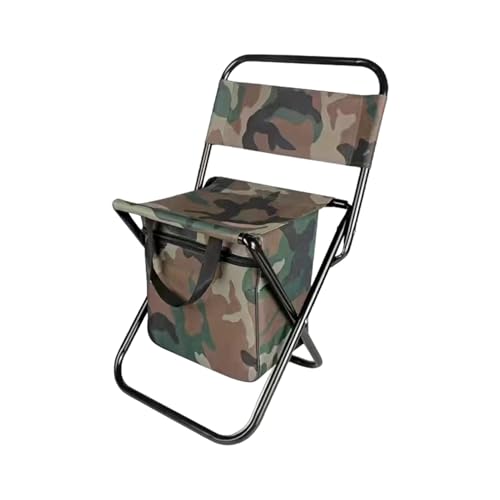 LOCKLGFMCZ Angelhocker, abnehmbarer tragbarer Klappstuhl, Strand-Campingstuhl mit Kühltasche, Rückenlehne, leichter for den Außenbereich Klappstühle(Camouflage) von LOCKLGFMCZ