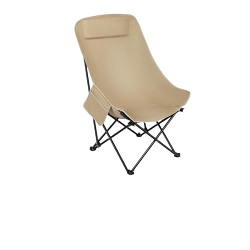 LOCKLGFMCZ Atmungsaktiver Klappstuhl aus Oxford-Gewebe, bequemer Angelhocker, verstärkter Moon Chair mit hoher Rückenlehne, stabiler Liegestuhl for den Außenbereich Klappstühle(Khaki large-size) von LOCKLGFMCZ