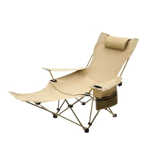 LOCKLGFMCZ Klappbarer Loungesessel for den Außenbereich, 4-Gang-Liegestuhl mit einstellbarem Winkel, leichter Angelstuhl, tragbarer Campingstuhl Fußstütze Klappstühle(Light Khaki) von LOCKLGFMCZ